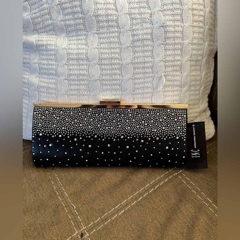 INC International Concepts Black Rhinestone Clutch